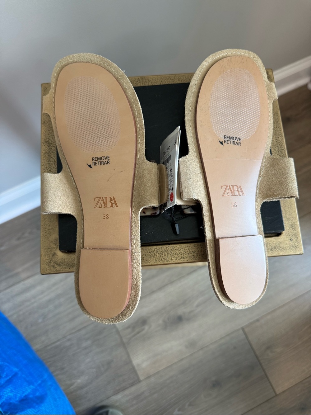 Zara Beige Buckle Slide Sandals - Picture 8 of 12
